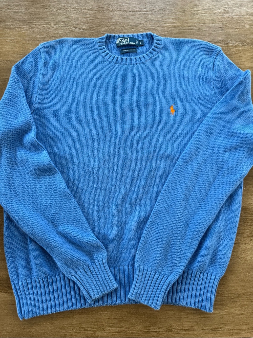 Polo by Ralph Lauren Light Blue Crewneck Sweater with Orange Pony